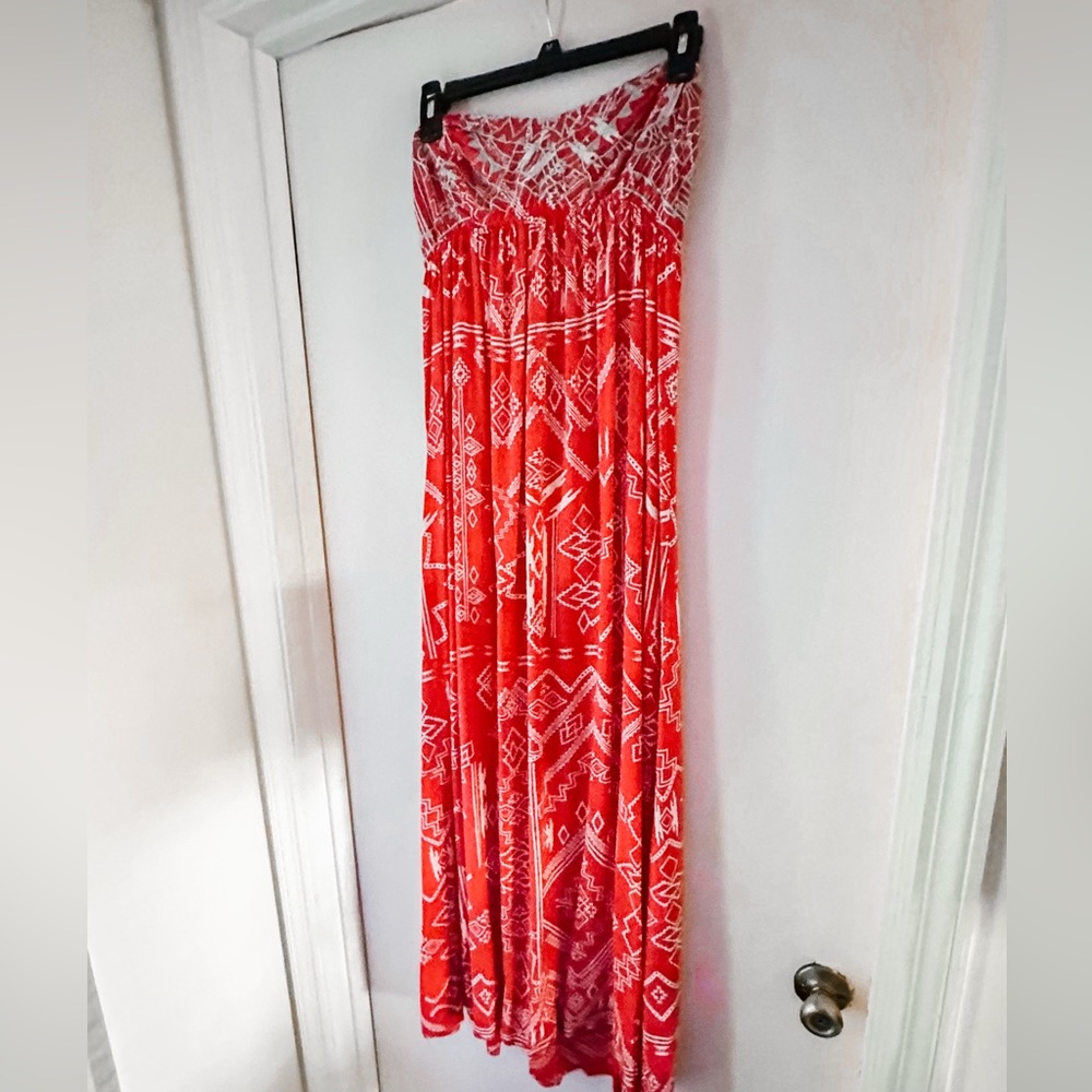 Billabong Red Strapless Maxi Dress Boho Tribal Print Size M